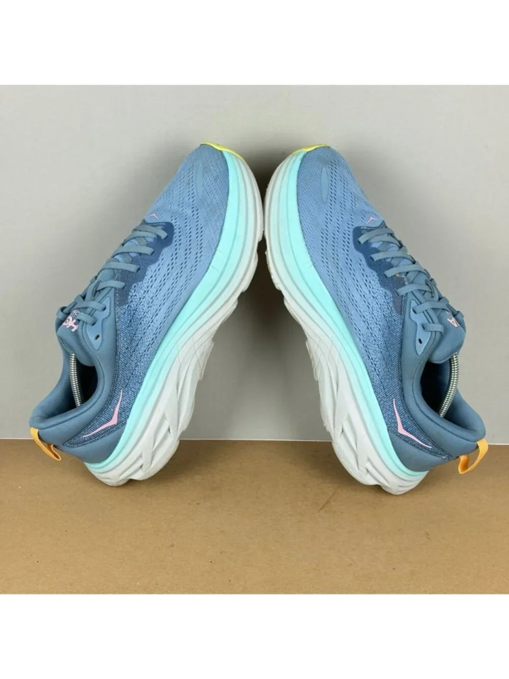 Hoka Bondi 8 Athletic Running Shoes Womens 11 Blue Pink Breathable Low Top